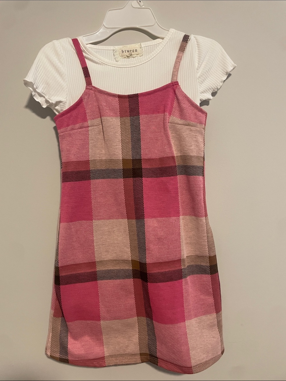 btween Pink and Blush Plaid Layered Tank Dress